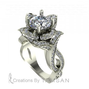 Flower Side Stone Engagement Ring 2.10Ctw