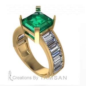 Big Square Emerald Side Stone Engagement Ring 5.70Ctw