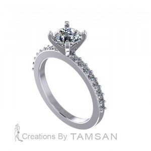 Peg Head Side Stone Engagement Ring 1.25Ctw