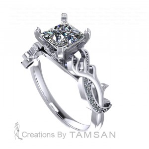 Princess Deer Side Stone Engagement Ring 1.10Ctw