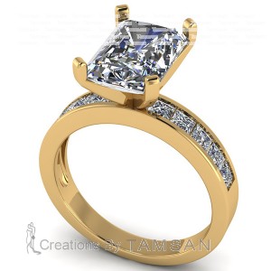 Radiant Center Stone and Princess Side Stone Channel Engagement Ring 4.65Ctw