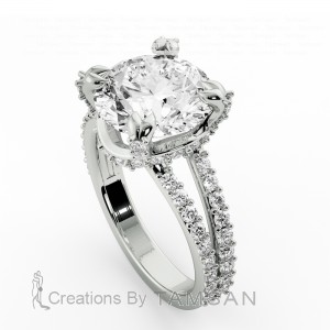 Round Cut Hidden Halo Fishtail Prong Engagement Ring 3.70Ctw
