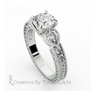 Three Stone Round and Pear Engagement Ring 1.25Ctw