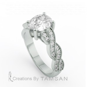 Twisted Pear Side Stone Engagement Ring 0.90Ctw