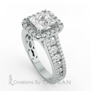 Princess Halo Engagement Ring with Graduating Side Stones 1.95Ctw