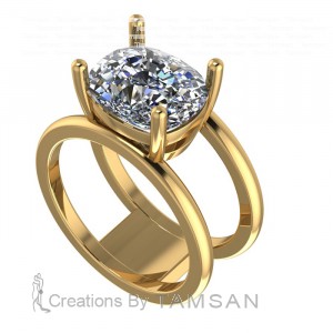 East West Cushion Double Shank Solitaire Engagement Ring 4.25Ctw