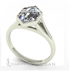 Hexagon Solitaire Split Shank Engagement Ring 3.10Ctw