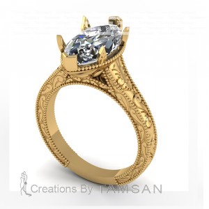 Marquise Tulip Milgrain Solitaire Engagement Ring 1.90Ctw