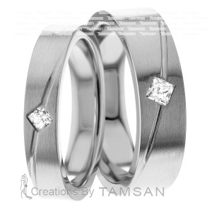 6mm and 4mm Wide, Diamond Wedding Ring Set, 0.14 Ctw.