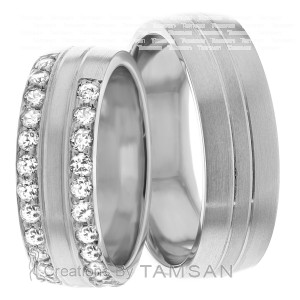 7.00mm Wide, Diamond His and Hers Wedding Bands, 0.48 Ctw.