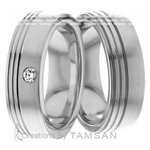 7.00mm Wide, Diamond His and Hers Wedding Bands