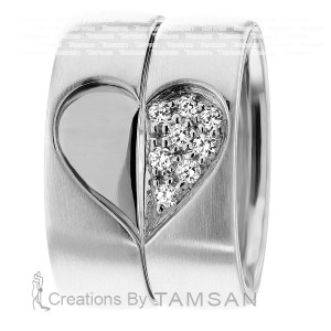 7.00mm Wide, Diamond Heart Wedding Bands, 0.16 Ctw.