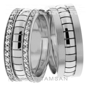 8.00mm Wide, Diamond Matching Wedding Bands, 1.2 Ctw.