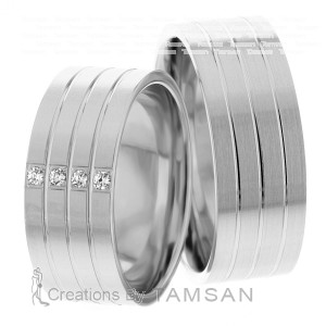 8.00mm Wide, Diamond His and Hers Wedding Bands