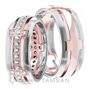 8mm and 7mm Wide, Diamond Wedding Ring Set 0.68 Ctw