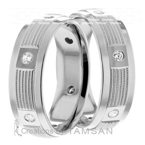 7mm Wide, Diamond Wedding Ring Set 0.12 Ctw