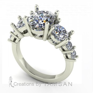 Oval Basket Side Stone Engagement Ring 3.50Ctw