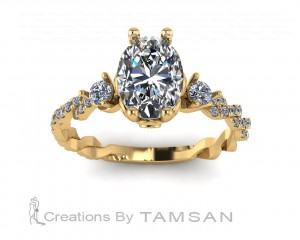 Twisted Oval Side Stone Engagement Ring 1.50Ctw