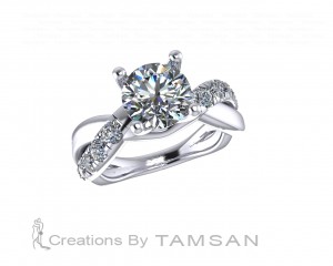Twisted Round Side Stone Engagement Ring 1.75Ctw