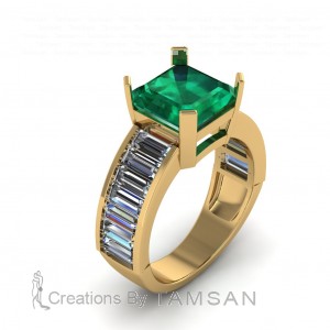Big Square Emerald Side Stone Engagement Ring 5.70Ctw