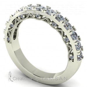 Diamond Round Cut Milgrain Gallery Anniversary Ring 0.70Ctw