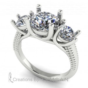 Three Stone Engagement Ring with Beads 2.25Ctw