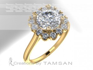 Round Stone with Squared Halo Engagement Ring 1.20Ctw