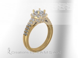 Cushion Halo Engagement Ring with Milgrain Leaf 1.35Ctw