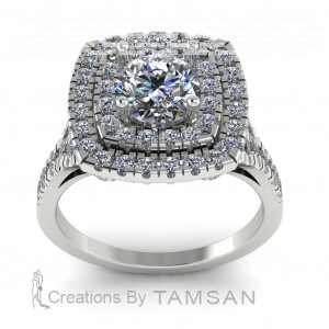 Double Halo Round Cut Engagement Ring 2.30Ctw