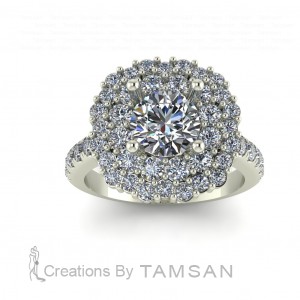 Double Halo Round Cut Engagement Ring 2.20Ctw