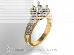 Round Halo Engagement Ring with Milgrain Leaf 1.55Ctw