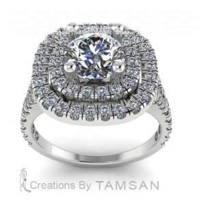 Double Halo Round Cut Engagement Ring 1.60Ctw
