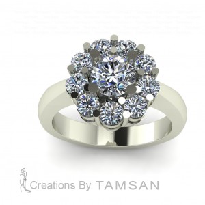 Nine Stone Round Halo Engagement Ring 1.55Ctw