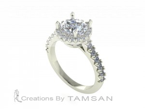 French Pave Halo Engagement Ring 1.45Ctw
