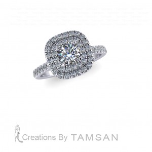 Double Halo Round Cut Engagement Ring 1.35Ctw