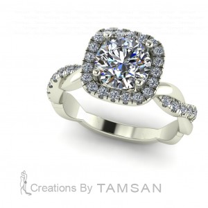 Twisted Halo Round Cut Engagement Ring 1.65Ctw