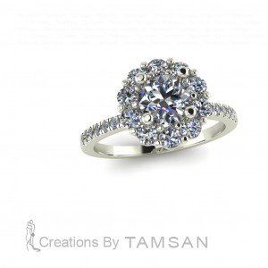 Flower Halo Round Cut Engagement Ring 1.90Ctw