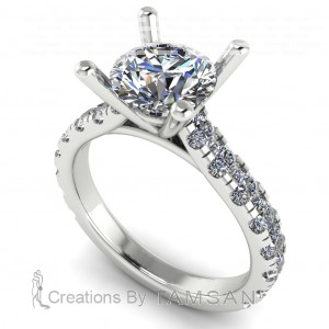 Cathedral Split Prong Side Stone Engagement Ring 2.25Ctw