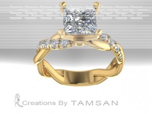 Twisted Princess Side Stone Engagement Ring with Peg Head 1.35Ctw