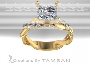 Princess Twisted Side Stone Engagement Ring with Peg Head 1.35Ctw