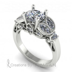 Side Stone Engagement Ring 1.45Ctw