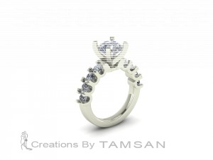 Side Stone Engagement Ring 3.10Ctw