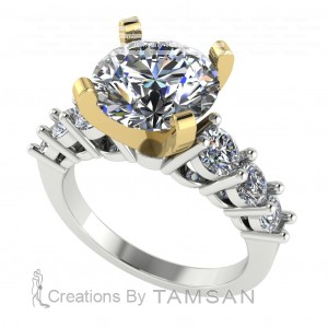 Two Tone Peg Head Side Stone Engagement Ring 2.80Ctw