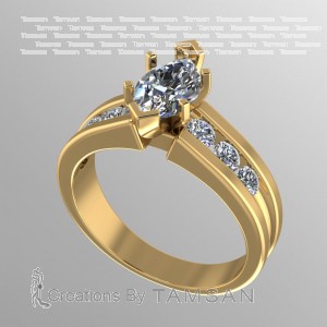 Marquise Side Stone Engagement Ring 1.30Ctw