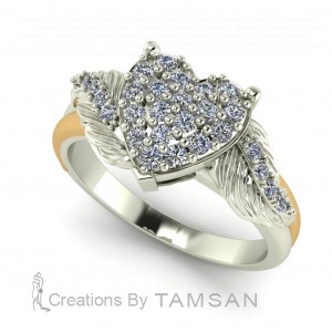 Heart Feather Side Stone Engagement Ring 0.45Ctw