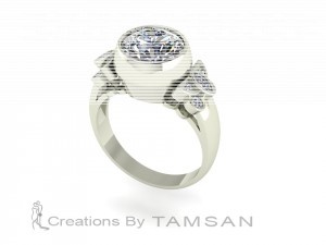 Bezel Butterfly Side Stone Engagement Ring 3.20Ctw