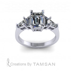 Five Stone Emerald and Taper Baguette Engagement Ring 2.90Ctw