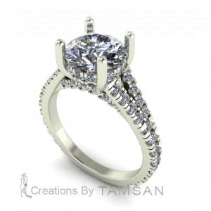 Round Cut Hidden Halo Split Prong Split Shank Engagement Ring 2Ctw