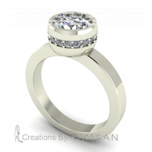 Bezel Hidden Halo Engagement Ring 1.35Ctw