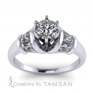 Taper Baguette Side Stone Engagement Ring 1.65Ctw